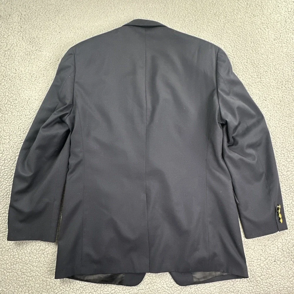 Chaps Blazer Men 44L Navy Blue Gold Button Twill Wool Blend Sport Coat